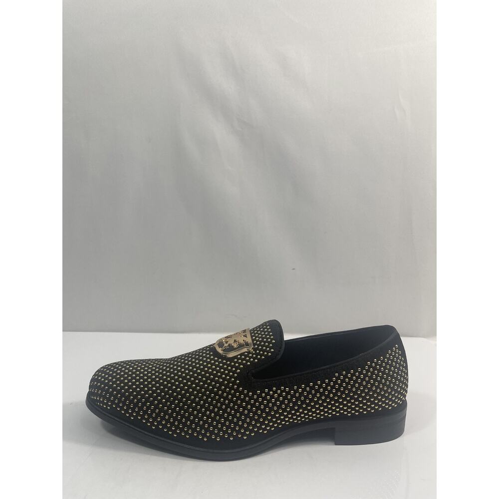 Stacy Adams Swagger Shoes Mens Size 7.5 Black Gold Dress Loafers Slip On New Box - Picture 4 of 13